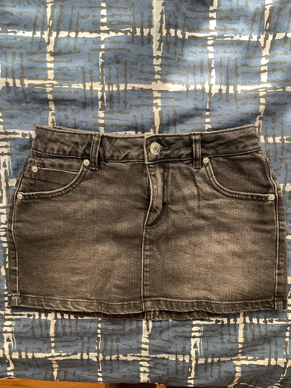 Garage Washed Black/Gray Denim Mini Skirt